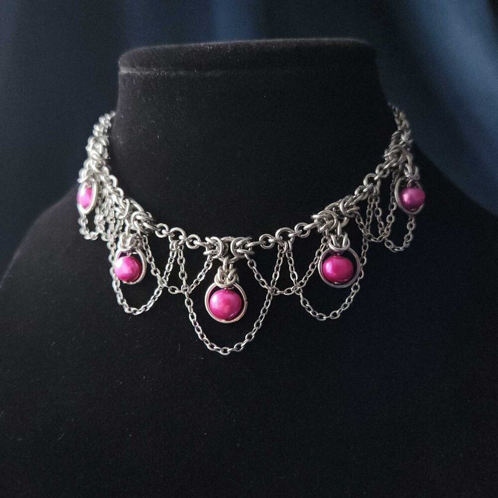 Pink and silver princess choker necklace - Picture 12 of 13